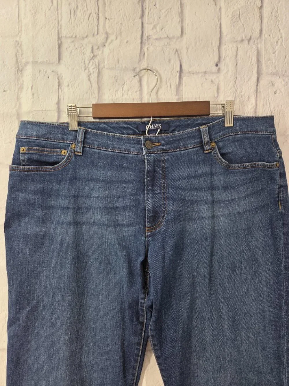 Chaps Denim 20W Medium Wash Denim Blue Faded Straight Leg Mid Rise Jeans